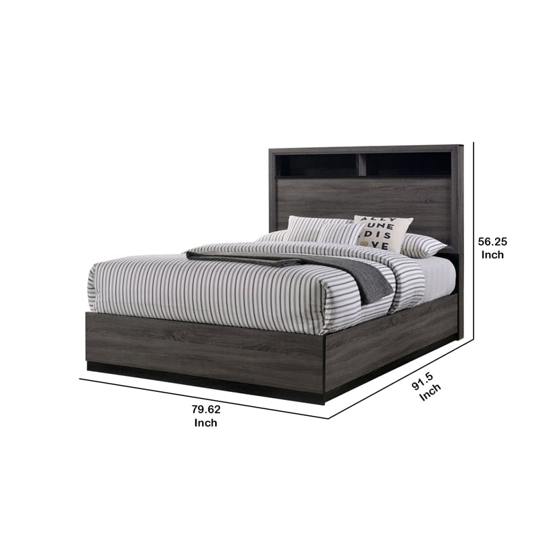 Pemberly Row Wooden California King Bed with Bookcase Headboard in Gray