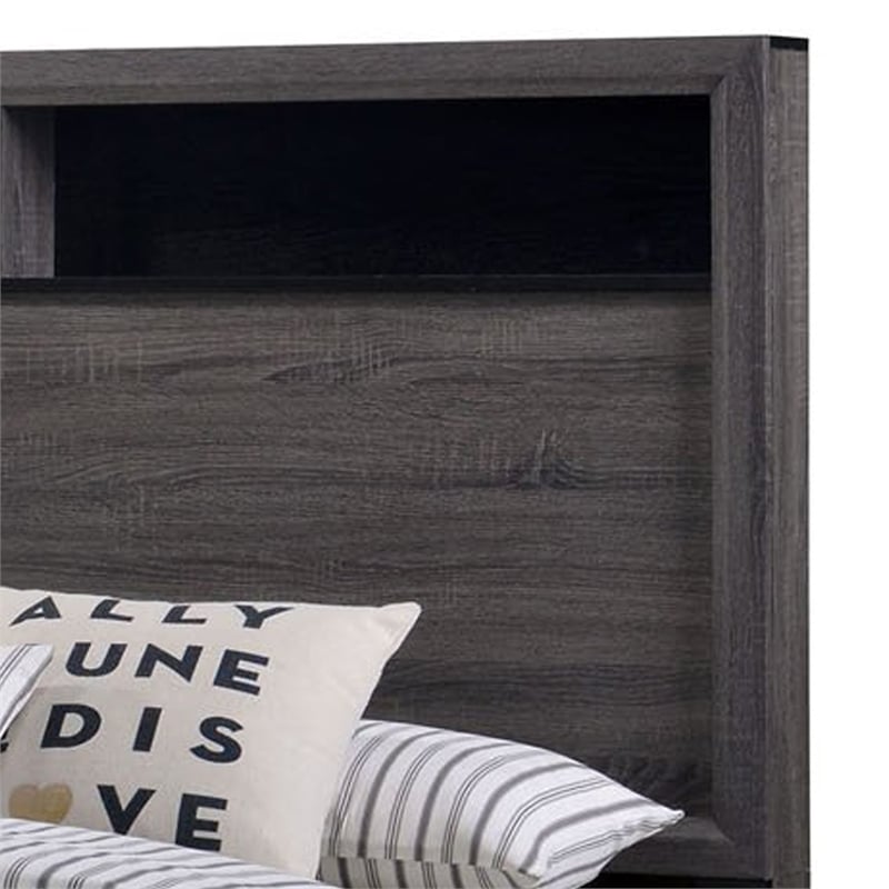 Pemberly Row Wooden California King Bed with Bookcase Headboard in Gray