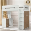 Pemberly Row Twin Loft Bunk Bed with Workstation in White and Brown