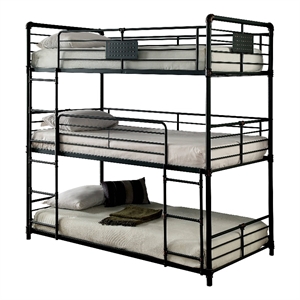 Pemberly Row 3 Tier Industrial Twin Bunk Bed with 2 Ladders in Black