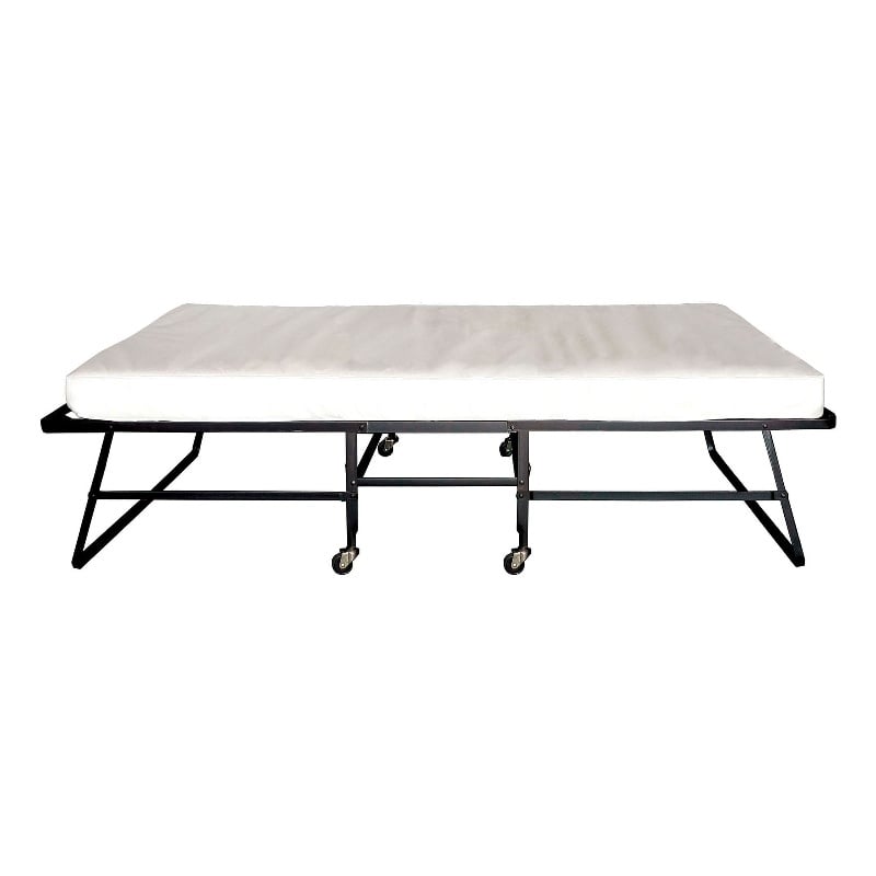 Pemberly Row Metal Rollaway Folding Bed with 48 Inch Mattress in Black