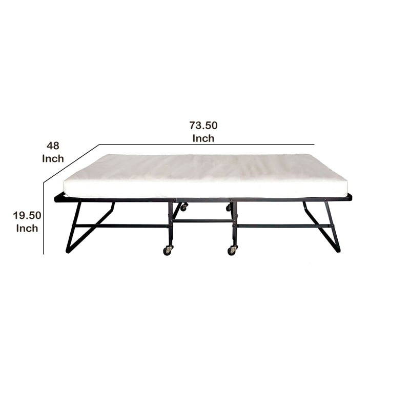 Pemberly Row Metal Rollaway Folding Bed with 48 Inch Mattress in Black