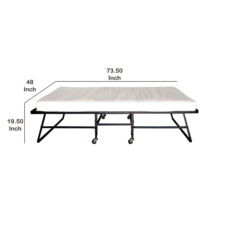 Pemberly Row Metal Rollaway Folding Bed with 48 Inch Mattress in Black