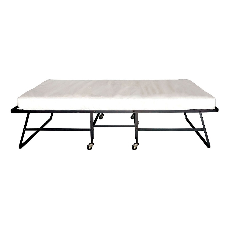 Pemberly Row Metal Rollaway Folding Bed with 48 Inch Mattress in Black