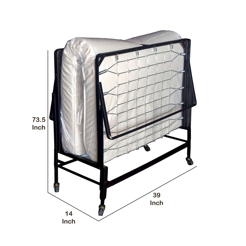 Pemberly Row Metal Rollaway Folding Bed with 39 Inch Mattress in Black