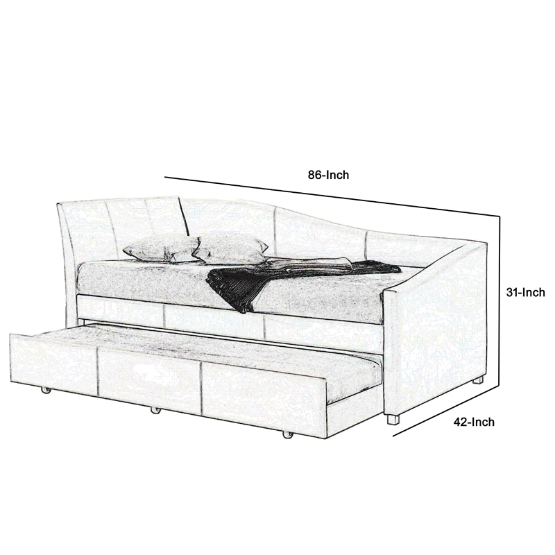 Pemberly Row Leatherette Twin Daybed with Trundle and Sloped Back in White