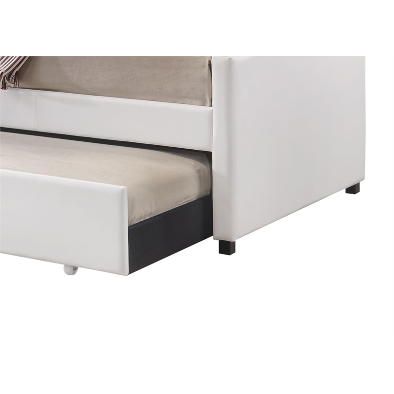 Pemberly Row Leatherette Twin Daybed with Trundle and Sloped Back in White