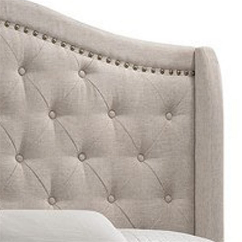 Pemberly Row Eastern King Bed with Camelback Wing Headboard in Beige