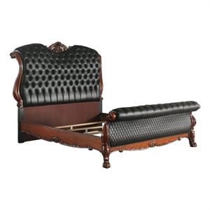 Pemberly Row Sleigh Rolled Leatherette Queen Bed with Claw Legs in Black
