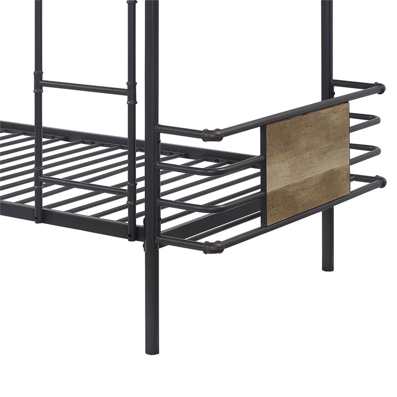 Pemberly Row Metal Twin Over Twin Bunk Bed with Attached Ladder in Black