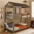 Pemberly Row Twin Size Wooden Bunk Bed with House Design in Brown