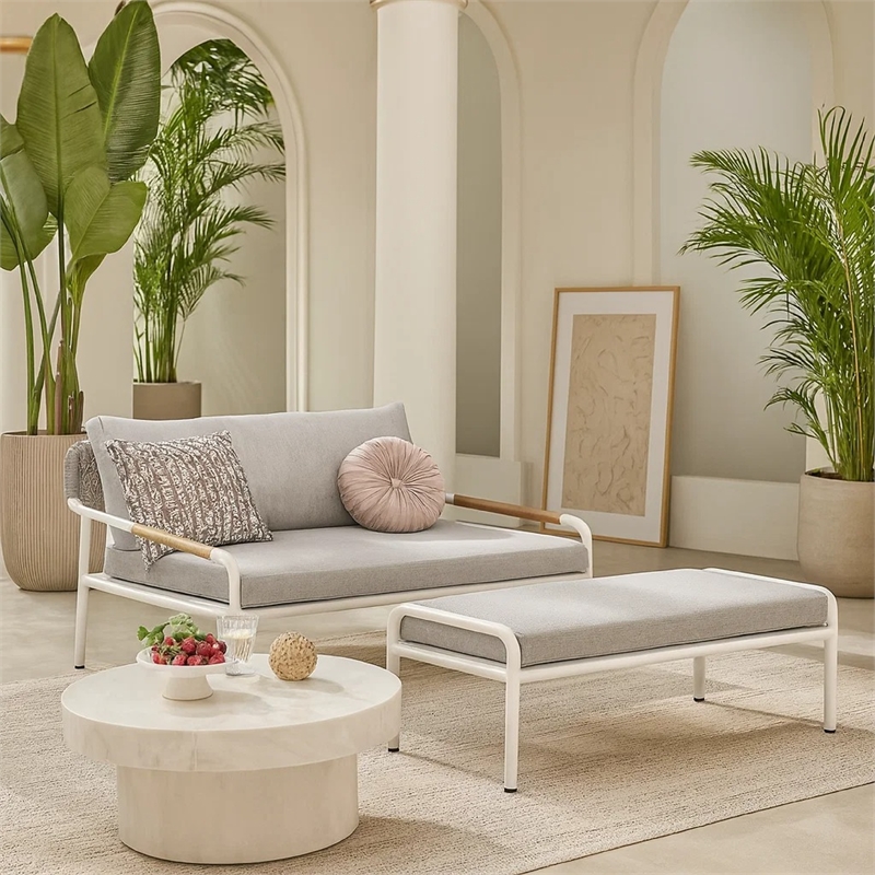 Pemberly Row 2 Piece Outdoor Daybed Set with White Aluminum Frames