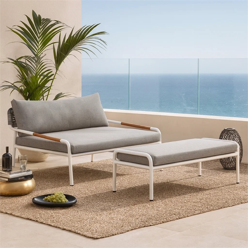 Pemberly Row 2 Piece Outdoor Daybed Set with White Aluminum Frames