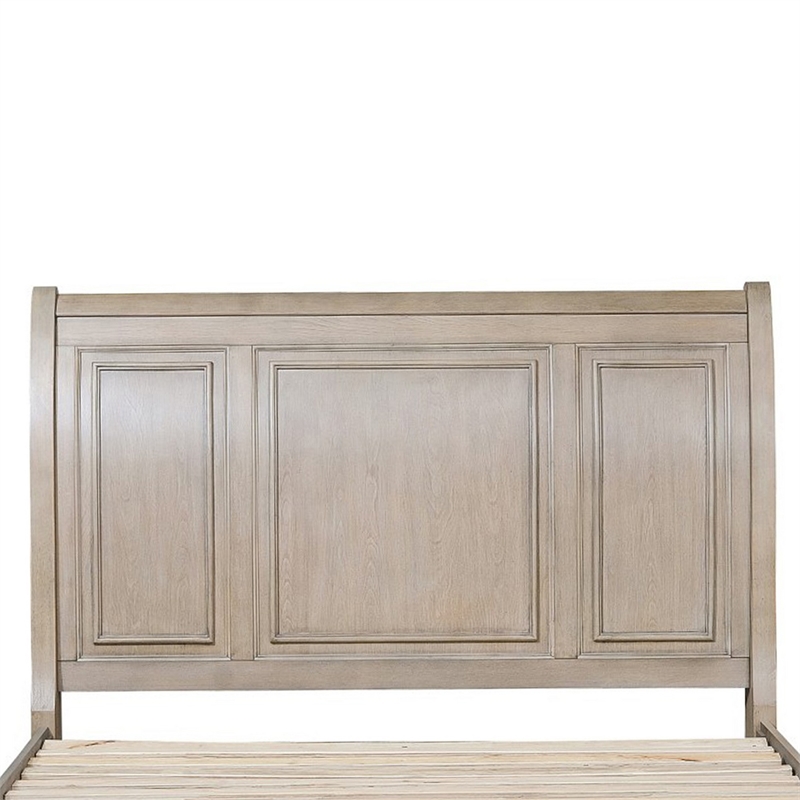 Pemberly Row Queen Sleigh Bed with 2 Drawer Footboard in Wire Brushed Gray