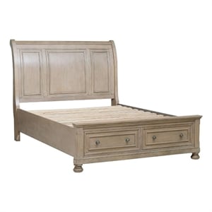 Pemberly Row Queen Sleigh Bed with 2 Drawer Footboard in Wire Brushed Gray