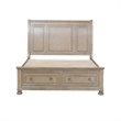 Pemberly Row Queen Sleigh Bed with 2 Drawer Footboard in Wire Brushed Gray
