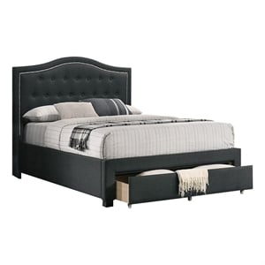 Pemberly Row King Upholstered Bed with Tufted Headboard in Charcoal Burlap