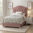 Pemberly Row Twin Bed with Button Tufted Arched Headboard in Pink