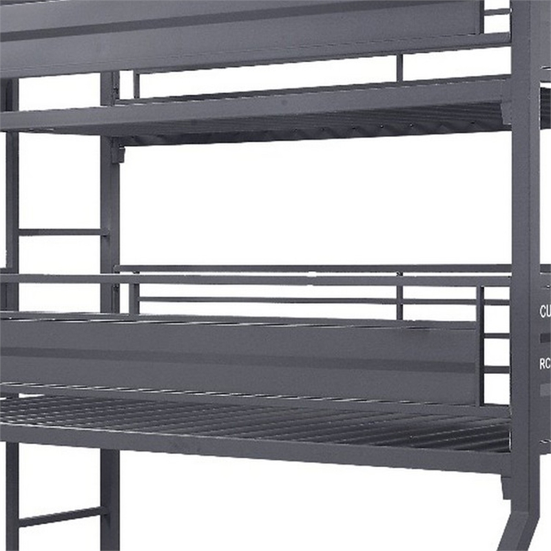 Pemberly Row Twin Over Twin Over Full Metal Bunk Bed with Ladder in Gray