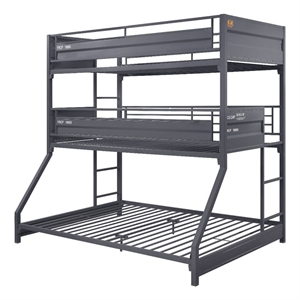 Pemberly Row Twin Over Twin Over Full Metal Bunk Bed with Ladder in Gray