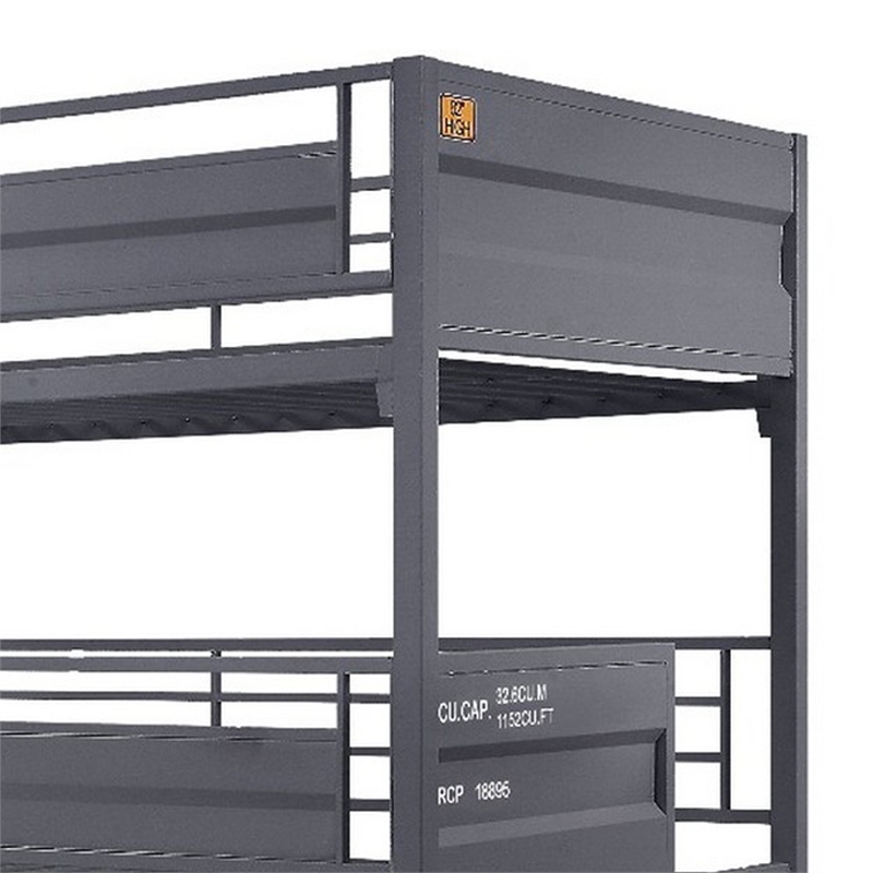Pemberly Row Twin Over Twin Over Full Metal Bunk Bed with Ladder in Gray