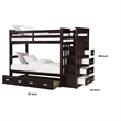 Pemberly Row Twin Bunk Bed with Trundle and 5 Drawer Ladder in Brown