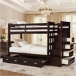 Pemberly Row Twin Bunk Bed with Trundle and 5 Drawer Ladder in Brown