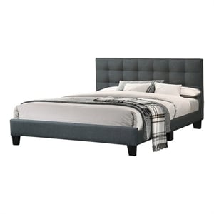 Pemberly Row California King Bed with Tufted Headboard in Charcoal Gray