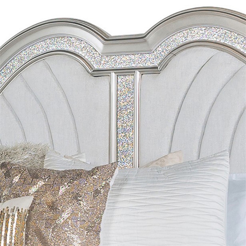 Pemberly Row California King Bed with Arched Headboard in Ivory Silver/Oak