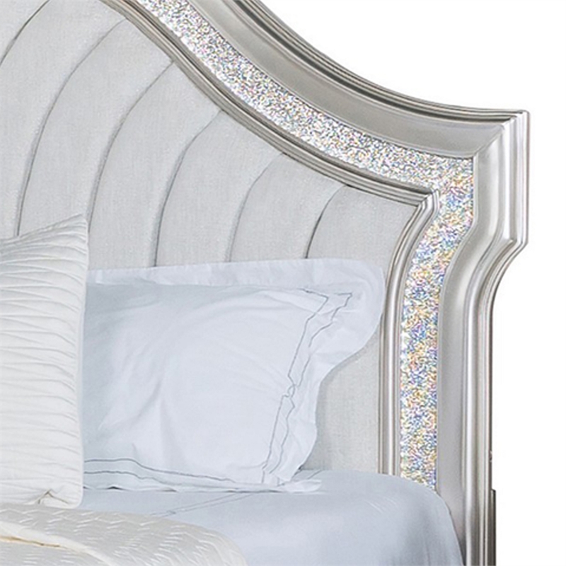 Pemberly Row California King Bed with Arched Headboard in Ivory Silver/Oak
