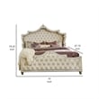 Pemberly Row Queen Bed with Tufted Velvet and French Carved Wood in Ivory