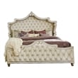 Pemberly Row Queen Bed with Tufted Velvet and French Carved Wood in Ivory