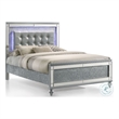 Pemberly Row Twin Bed with LED Tufted Faux Leather Headboard in Silver