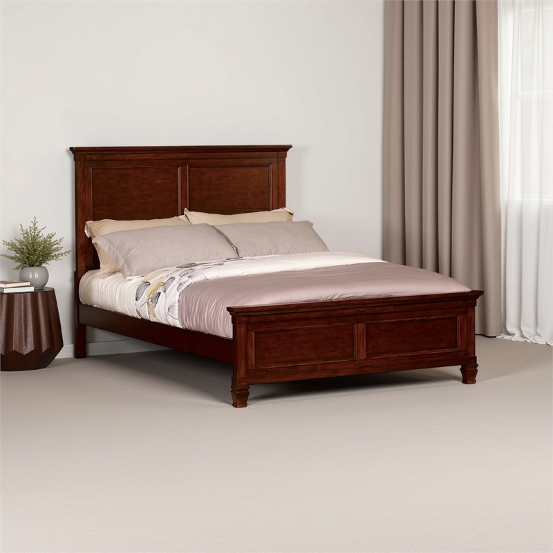 Pemberly Row Queen Bed with Classic Molded Panel Headboard in Brown Wood