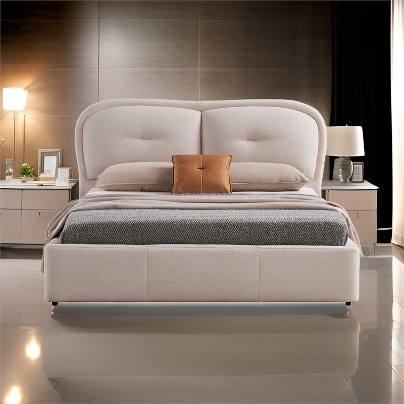 Pemberly Row California King Bed with Pillow Headboard in Ivory