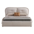 Pemberly Row King Bed with Padded Tufted Fabric Headboard in Ivory