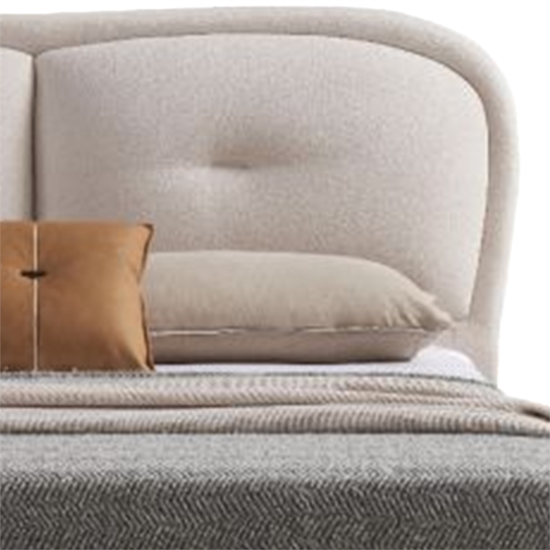 Pemberly Row King Bed with Padded Tufted Fabric Headboard in Ivory