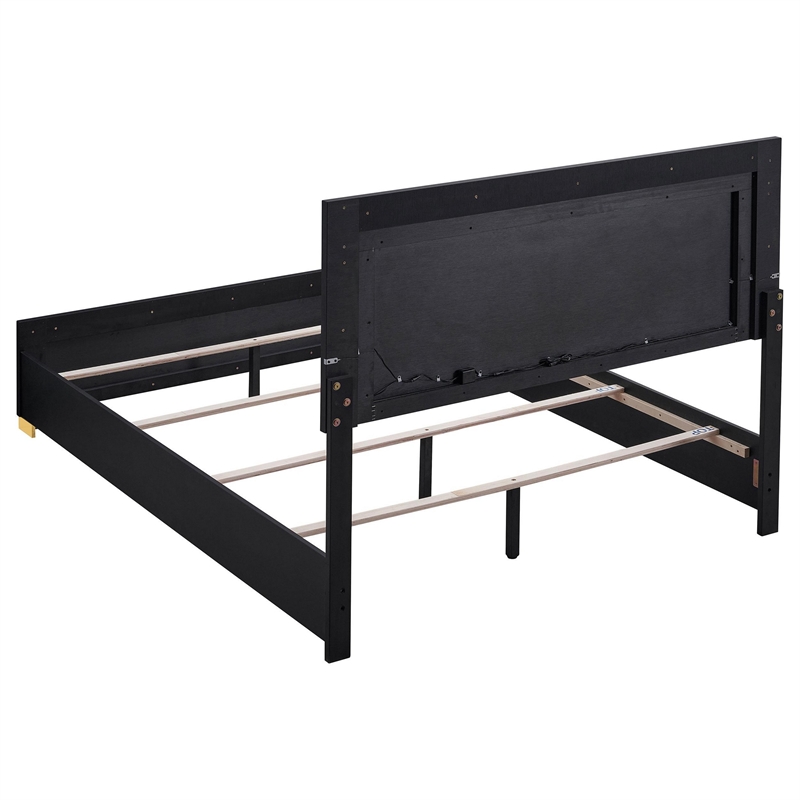 Pemberly Row 4 Piece Full Bedroom Set with LED Bed in Black and Gold
