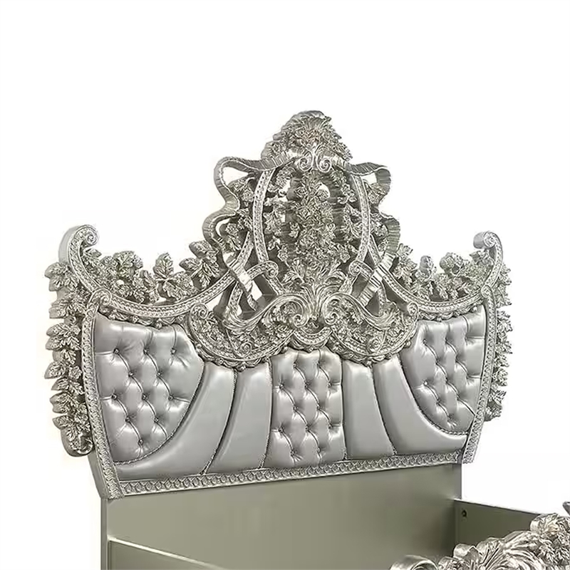 Pemberly Row King Bed with Victorian Carved Headboard in Champagne Gold