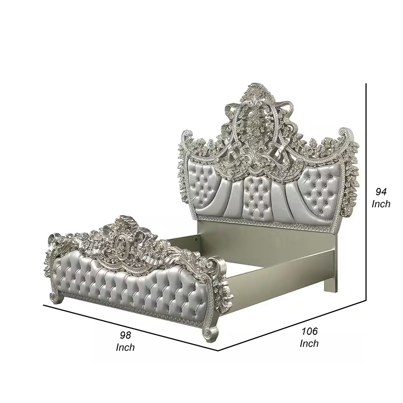 Pemberly Row King Bed with Victorian Carved Headboard in Champagne Gold