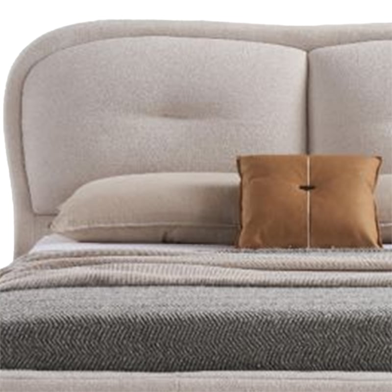 Pemberly Row Queen Bed with Padded Tufted Fabric Headboard in Ivory