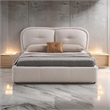 Pemberly Row Queen Bed with Padded Tufted Fabric Headboard in Ivory