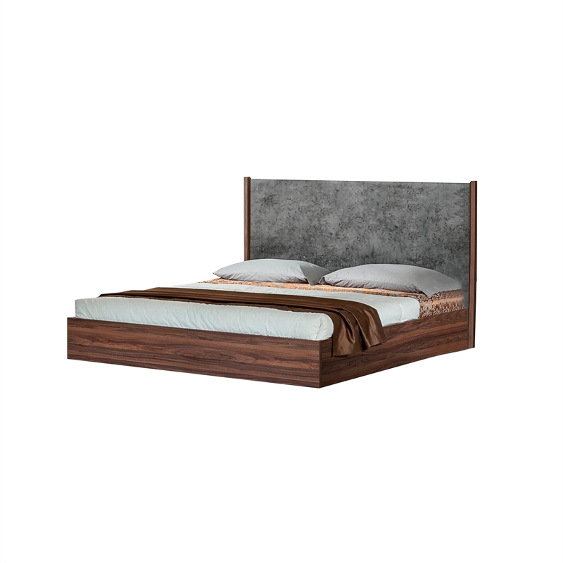 Pemberly Row Queen Platform Bed with Panel Headboard in Gray and Brown