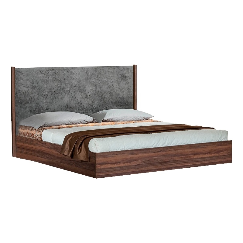 Pemberly Row Queen Platform Bed with Panel Headboard in Gray and Brown