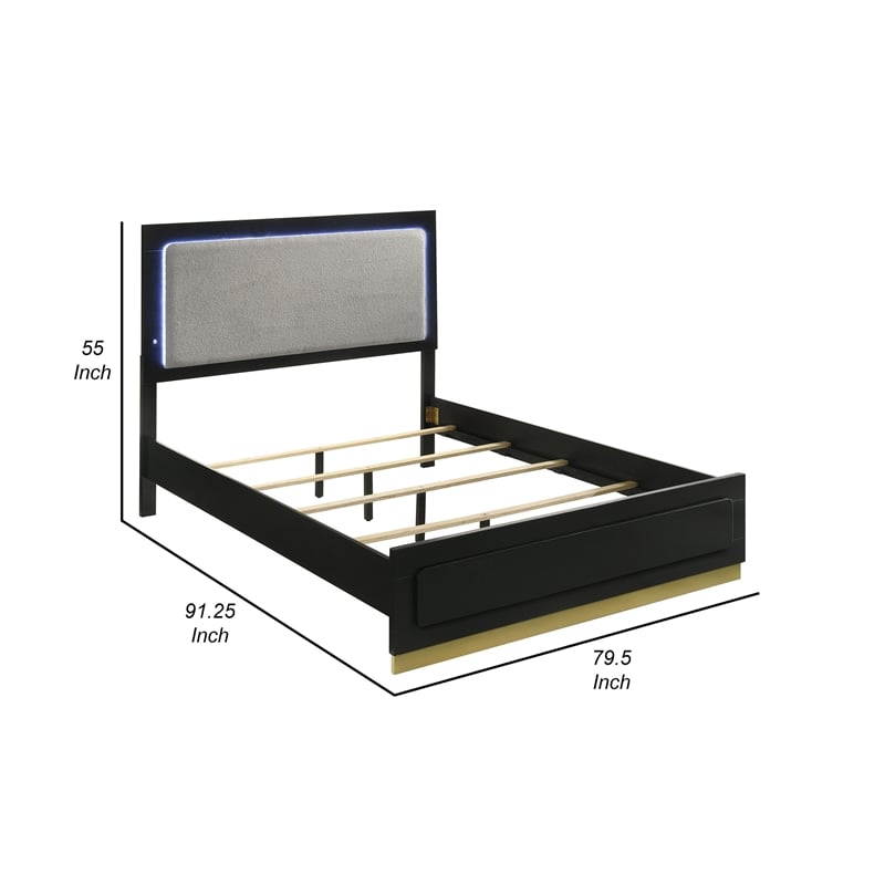 Pemberly Row California King Bed with LED Panel Headboard in Black and Gray