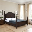 Pemberly Row King Poster Bed with Carved Headboard in Dark Oak Brown