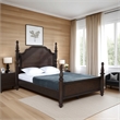 Pemberly Row California King Poster Bed with Carved Headboard in Oak Brown