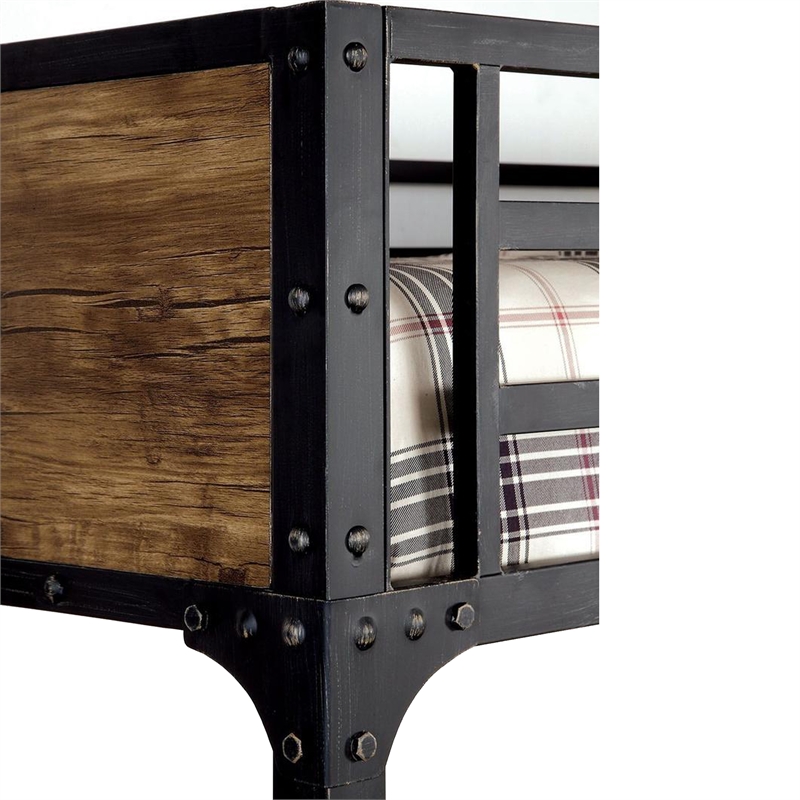 Pemberly Row Wooden and Metal Full Bunk Bed with Ladder in Black