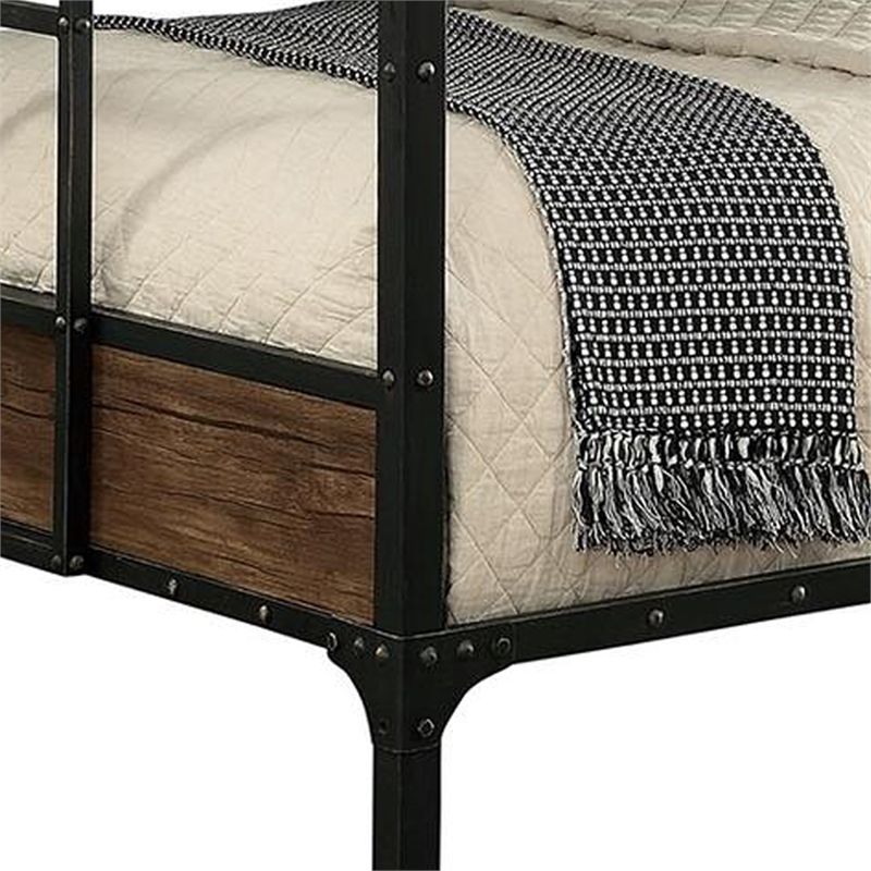 Pemberly Row Wooden and Metal Full Bunk Bed with Ladder in Black