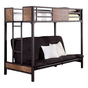 Pemberly Row Wooden and Metal Twin Futon Bunk Bed with Ladder in Black